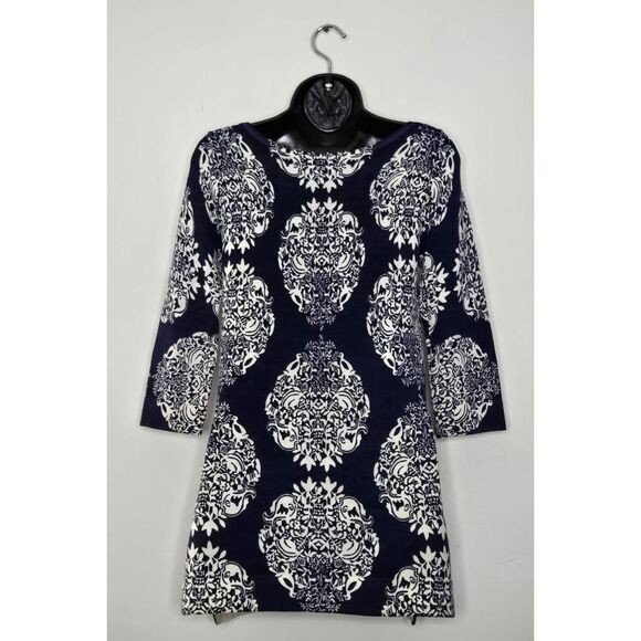 Lilly Pulitzer Merino Wool Sweater Size XS Blue White Pattern Damask Tunic - Picture 5 of 7